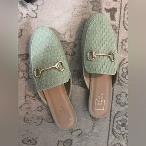Shu Shop mint green mules, size 8.5